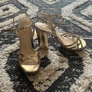 Topshop | Gold Strappy Block Heel Sandal